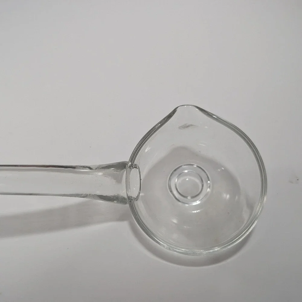 Vtg Hand Blown Clear Glass Punch Bowl Ladle Curved Handle with Pour Spout 12